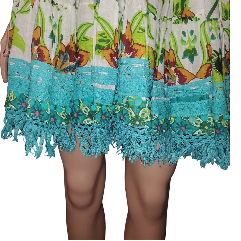 Antica Sartoria Dress 2024 One Size Cotton Boho Positano Aqua Fringe Mini Resort - Picture 4 of 12